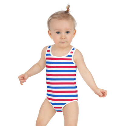 Girls Striped Red, White And Blue 4th Of July Swimsuit