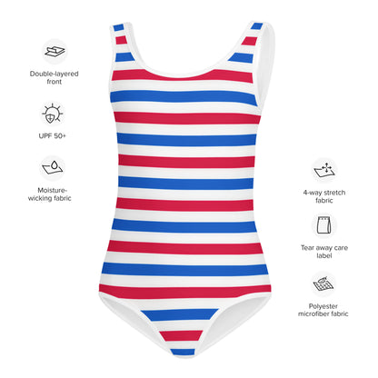 Girls Striped Red, White And Blue 4th Of July Swimsuit