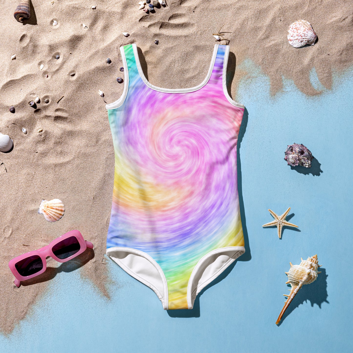 Girls Faux Rainbow Tie Dye Swimsuit