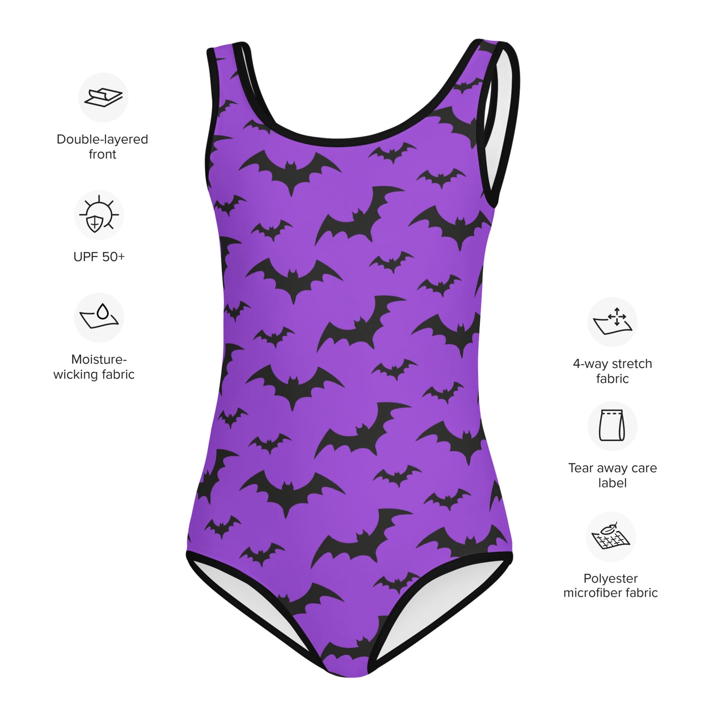 Girls Purple Bats Halloween Swimsuit