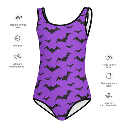 Girls Purple Bats Halloween Swimsuit