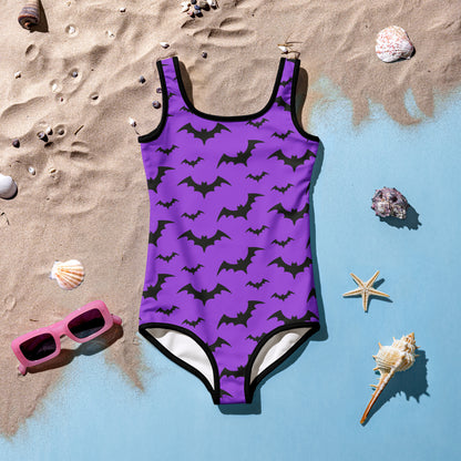 Girls Purple Bats Halloween Swimsuit