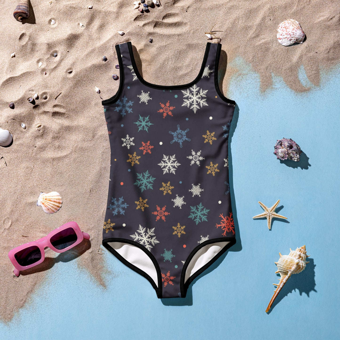 Girls Colorful Snowflakes Christmas Winter Swimsuit