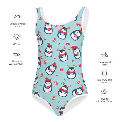 Girls Reindeer Penguin Christmas Swimsuit