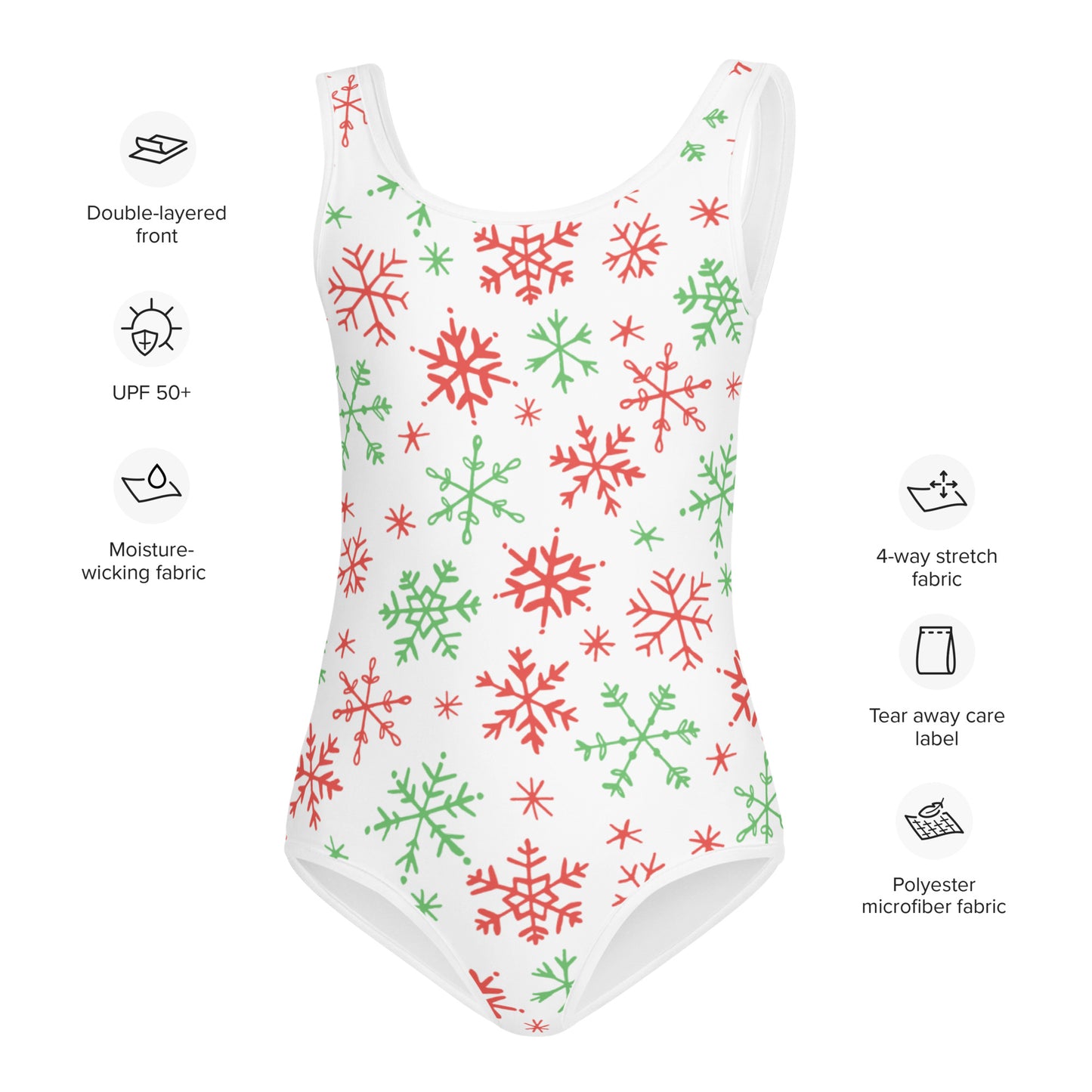 Girls Red And Green Snowflakes Christmas Swimsuit