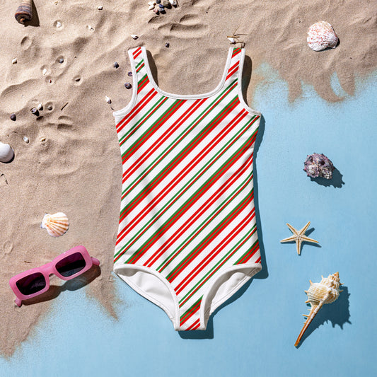 Girls Candy Cane Stripes Christmas Swimsuit