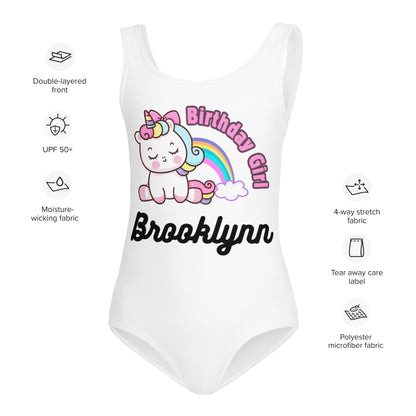 Unicorn Rainbow Birthday Girl Custom Swimsuit