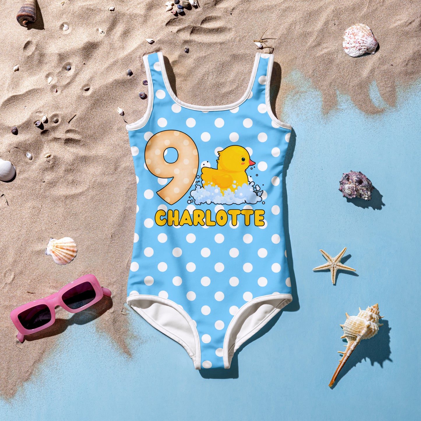 Girls Custom Age & Name Rubber Duck Swimsuit