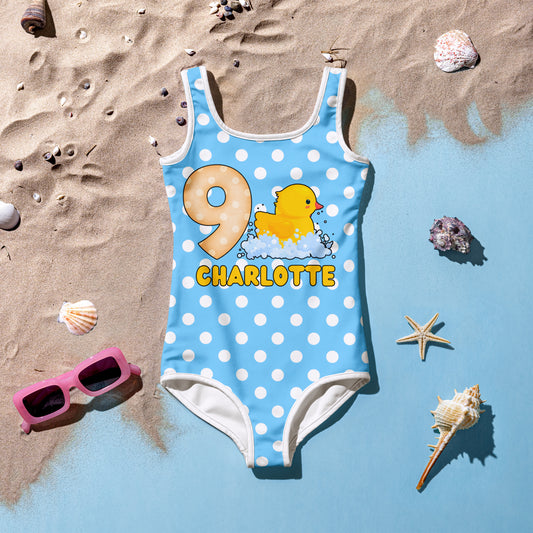 Girls Custom Age & Name Rubber Duck Swimsuit