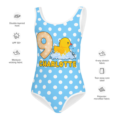 Girls Custom Age & Name Rubber Duck Swimsuit