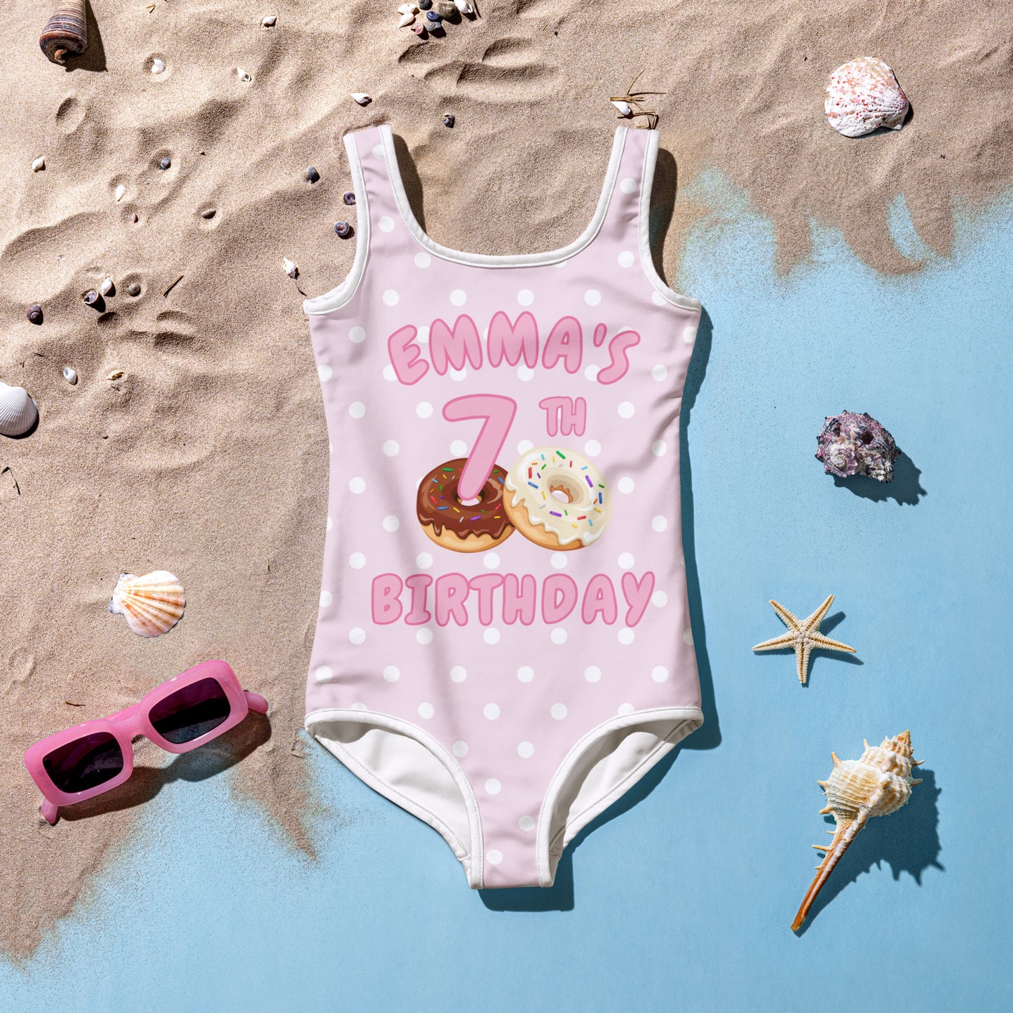 Girls Donut Custom Age & Name Swimsuit