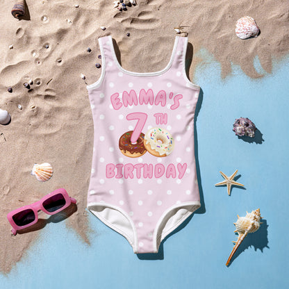 Girls Donut Custom Age & Name Swimsuit