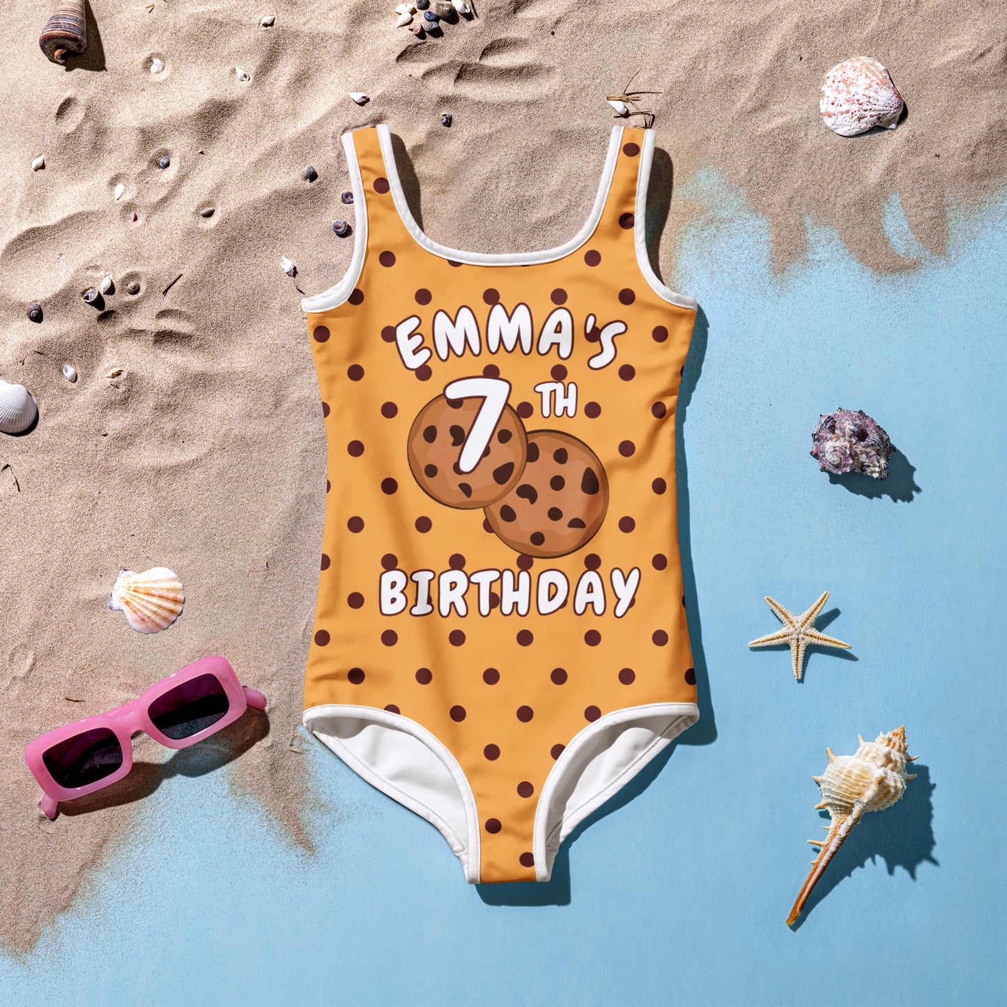 Girls Cookie Custom Age & Name Swimsuit