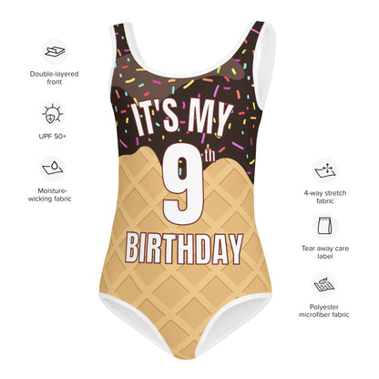 Girls Ice Cream Cone Custom Age It's My Birthday Swimsuit