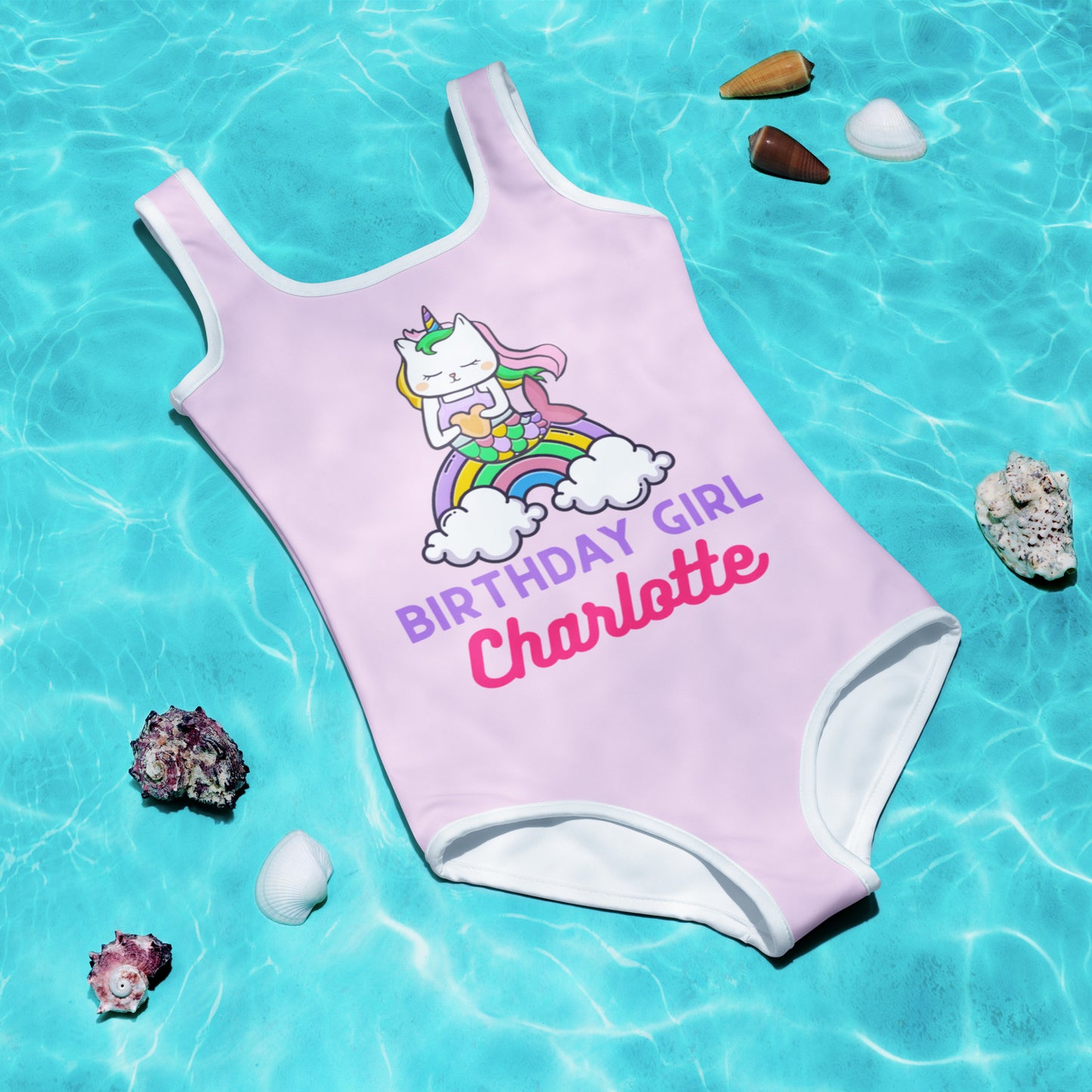 Custom Name Purrmaid Cat Mermaid Birthday Girl Buttery Soft Swimsuit