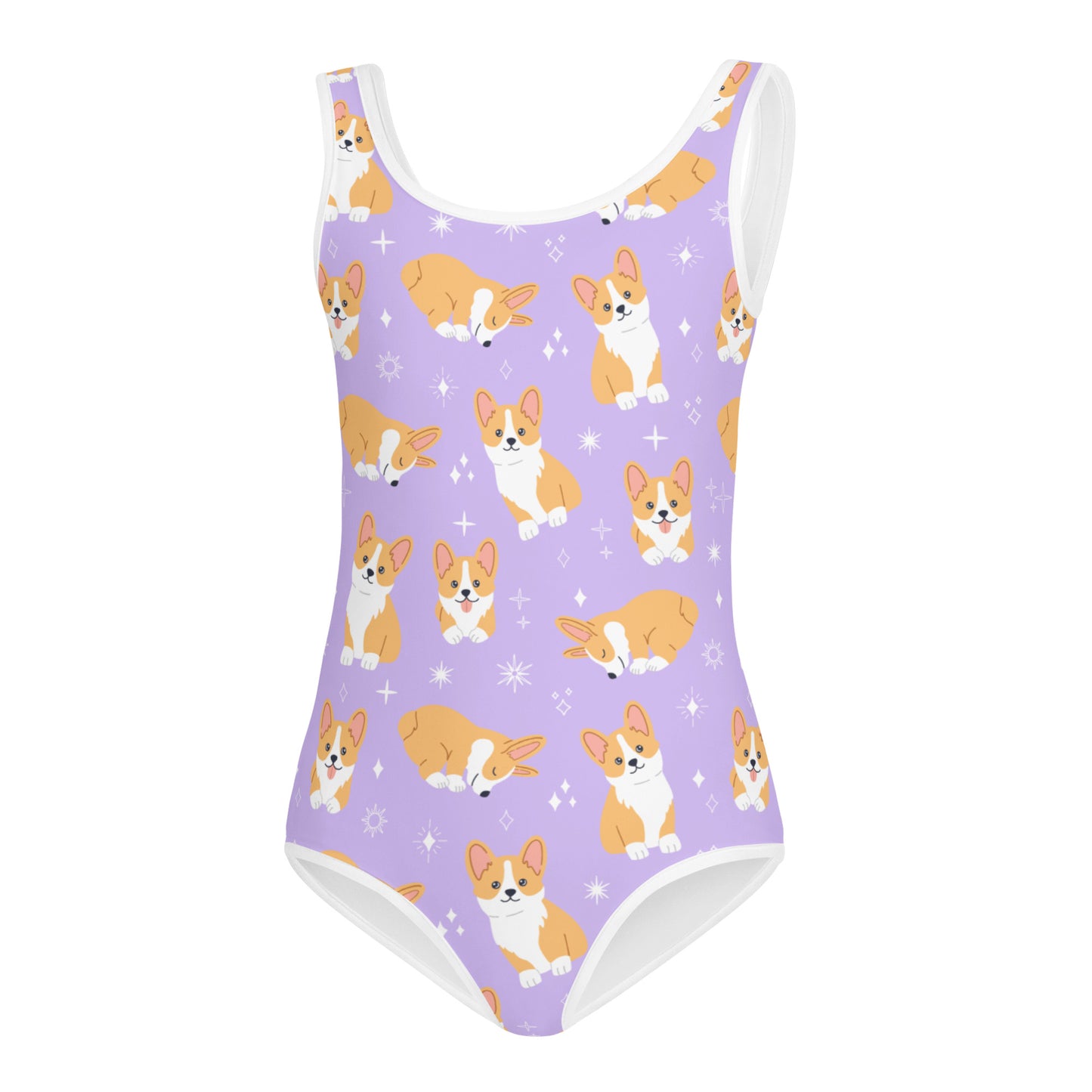 Girls Purple Corgi Dog Buttery Soft Leotard - Quick Drying For Dance and Gymnastics