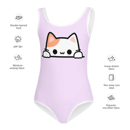 Girls Peeking Cat Buttery Soft Swimsuit With UPF 50+