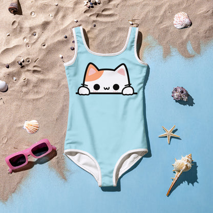 Girls Peeking Cat Buttery Soft Swimsuit With UPF 50+