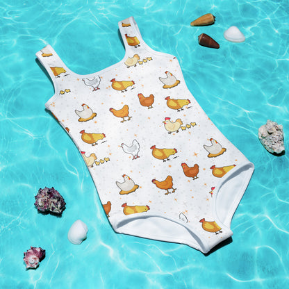 Girls Chicken Pattern Buttery Soft Swimsuit With UPF 50+