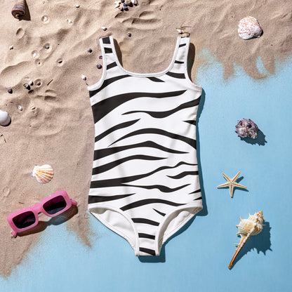 Girls Zebra Pattern Buttery Soft Swimsuit With UPF 50+