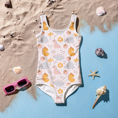 Girls Floral Dinosaur Buttery Soft Swimsuit With UPF 50+