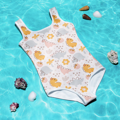 Girls Floral Dinosaur Buttery Soft Swimsuit With UPF 50+