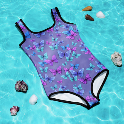 Girls Purple Butterflies Buttery Soft Swimsuit With UPF 50+