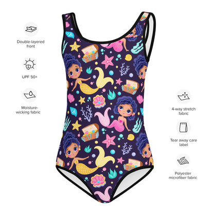 Girls Mermaid Pattern Buttery Soft Swimsuit With UPF 50+