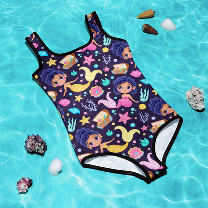 Girls Mermaid Pattern Buttery Soft Swimsuit With UPF 50+