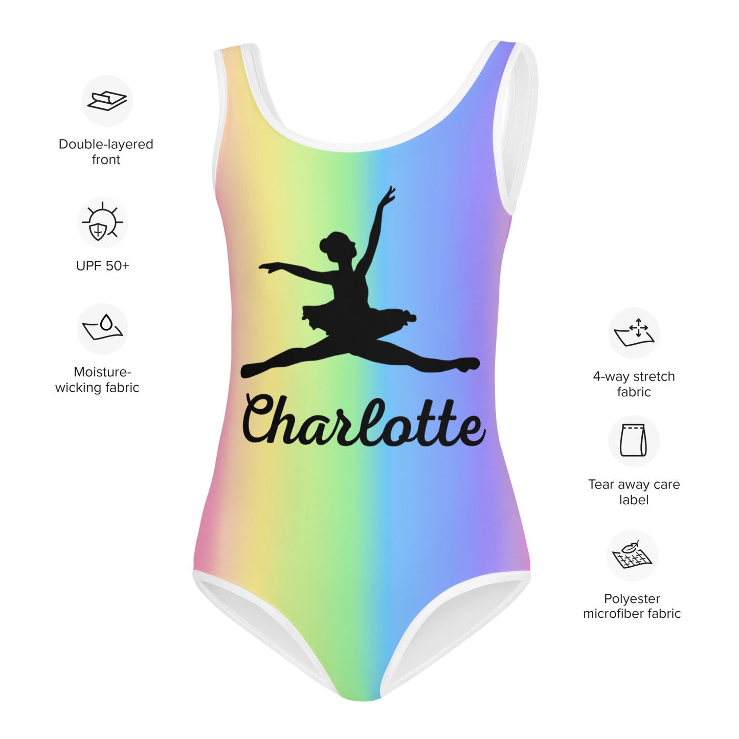 Girls Custom Rainbow Ballerina Buttery Soft Quick Drying Leotard