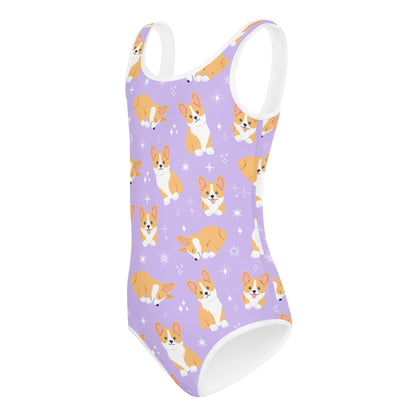 Girls Purple Corgi Dog Buttery Soft Leotard - Quick Drying For Dance and Gymnastics