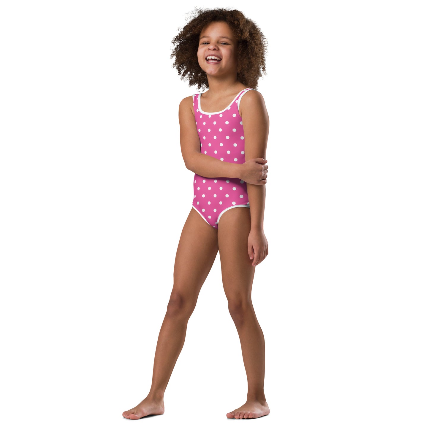 Girls Pink Polka Dots Buttery Soft Swimsuit With UPF 50+