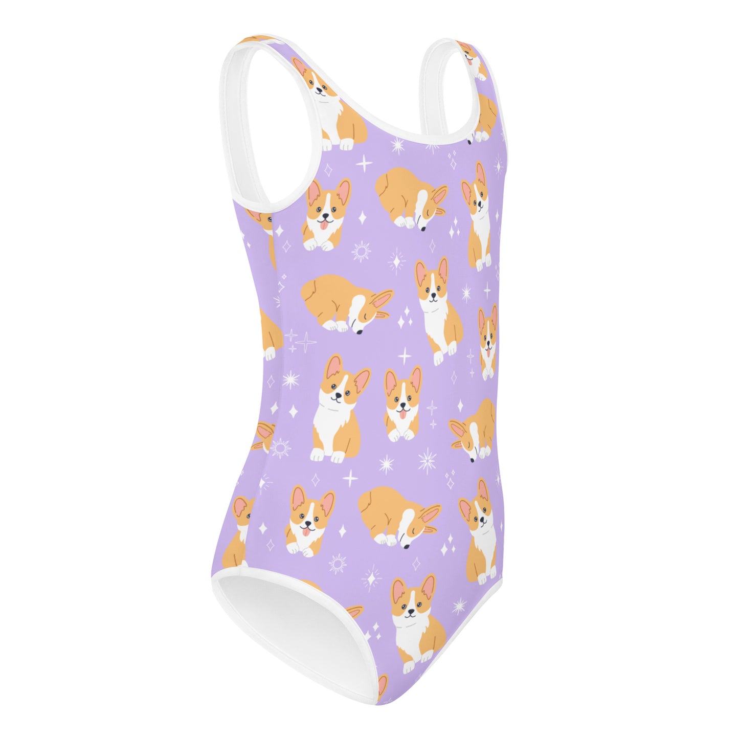 Girls Purple Corgi Dog Buttery Soft Leotard - Quick Drying For Dance and Gymnastics