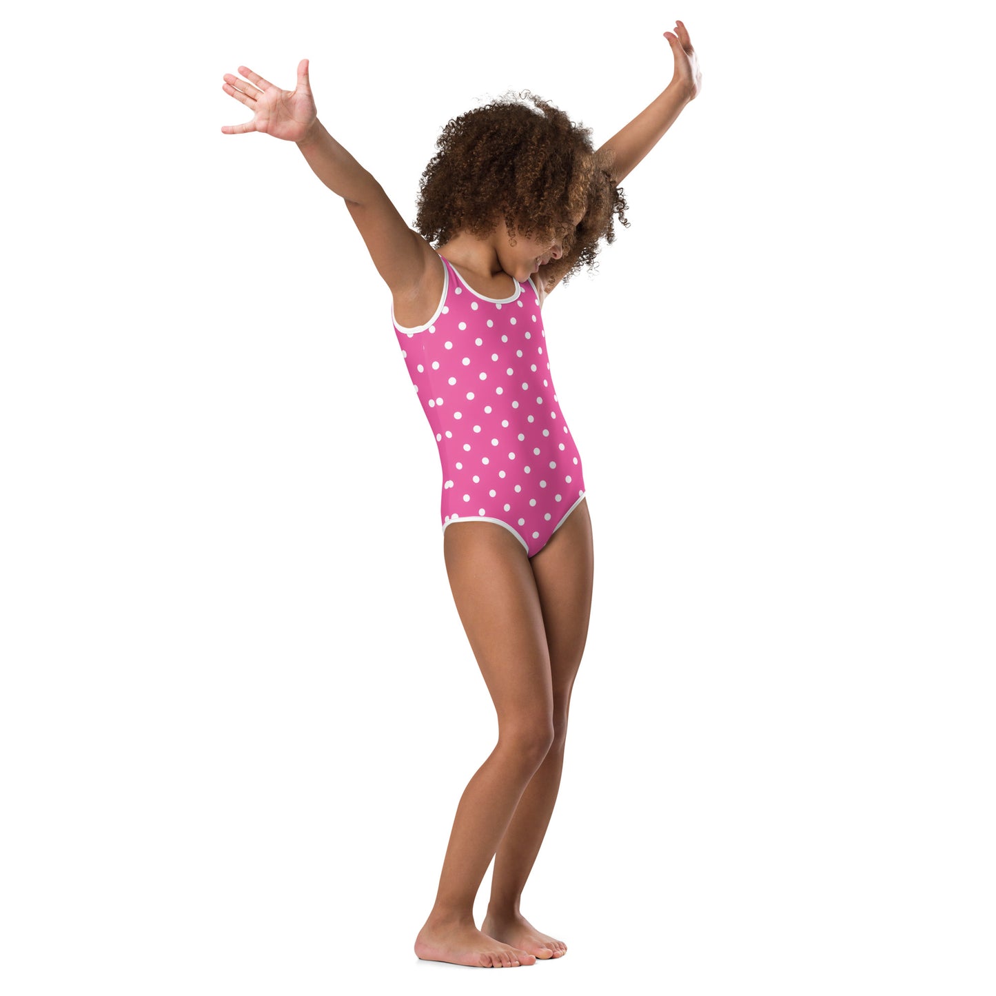 Girls Pink Polka Dots Buttery Soft Swimsuit With UPF 50+