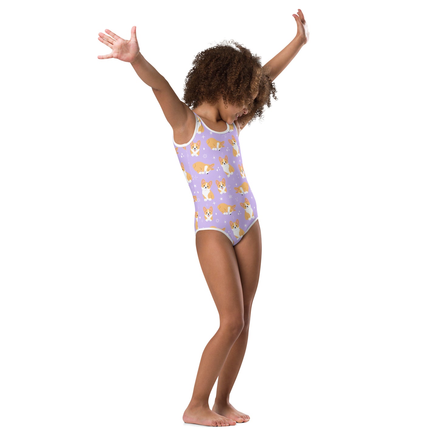 Girls Purple Corgi Dog Buttery Soft Leotard - Quick Drying For Dance and Gymnastics