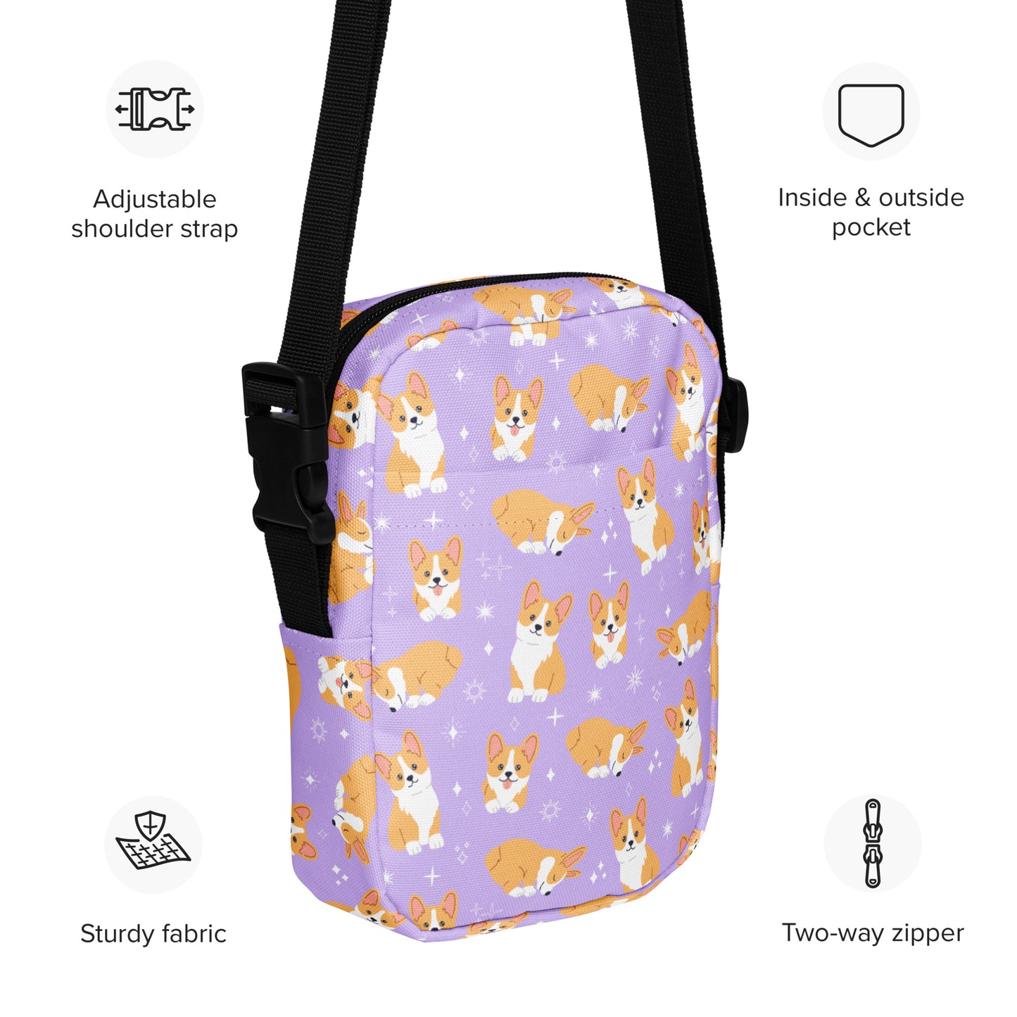 Girls Purple Corgi Crossbody Purse