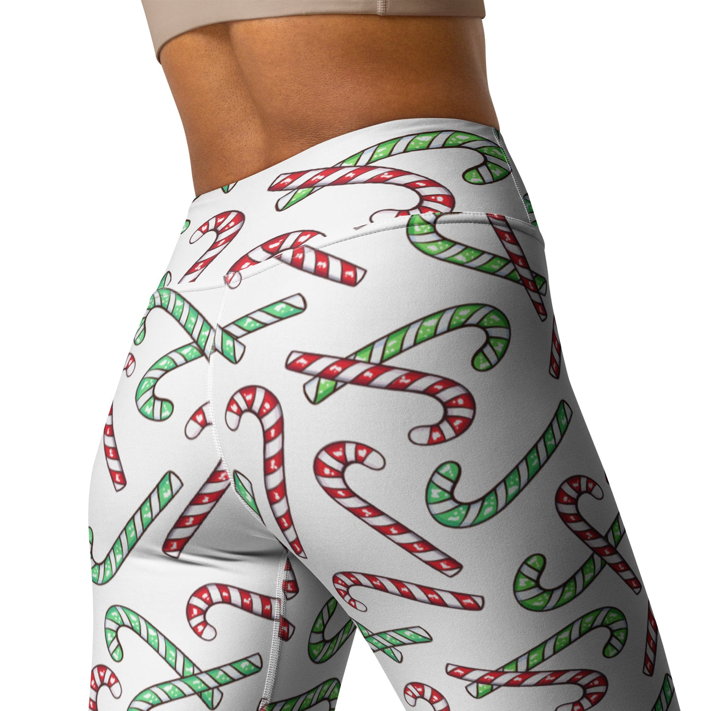 Women's Red & Green Candy Cane Christmas Yoga Leggings