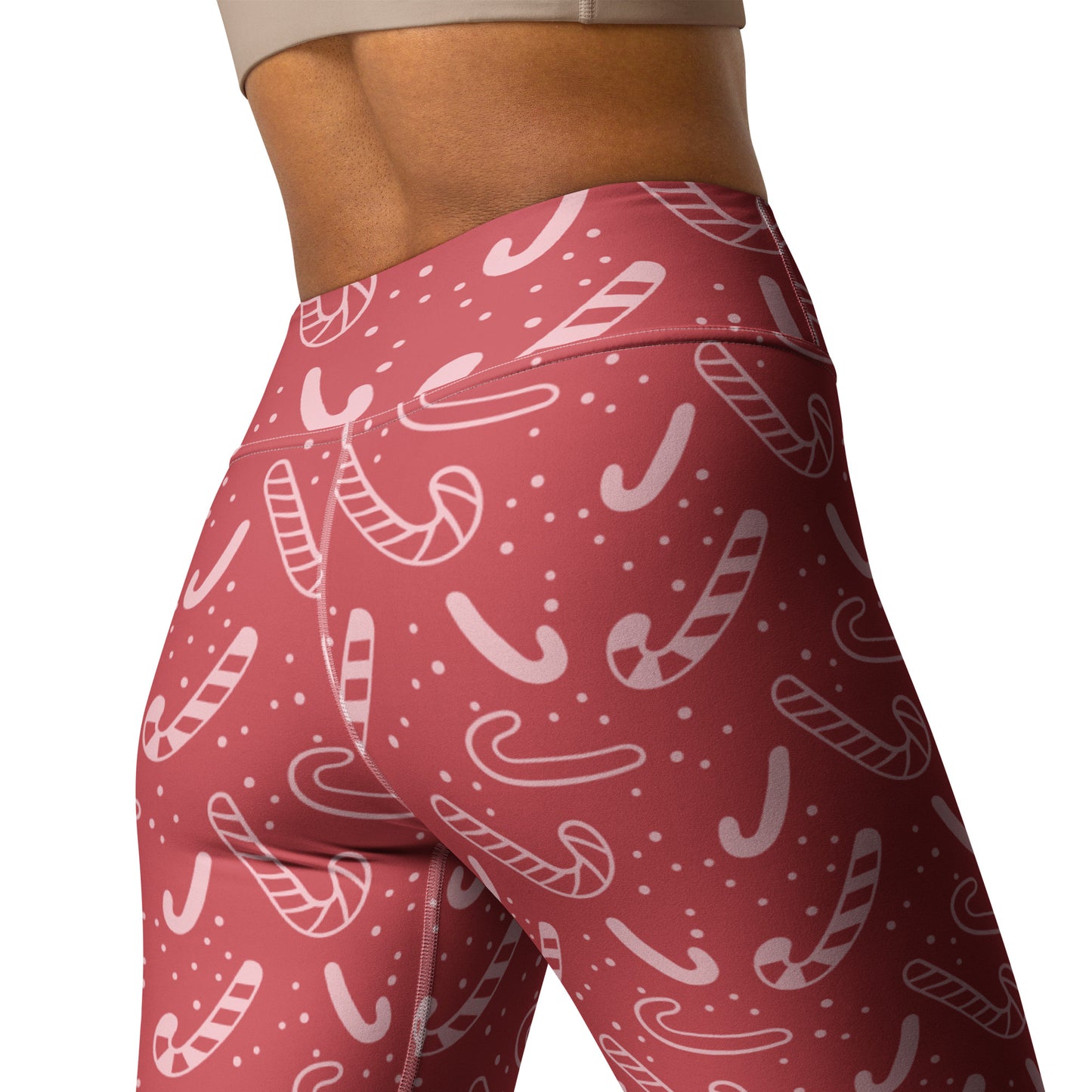 Women's Red Candy Cane Christmas Yoga Leggings