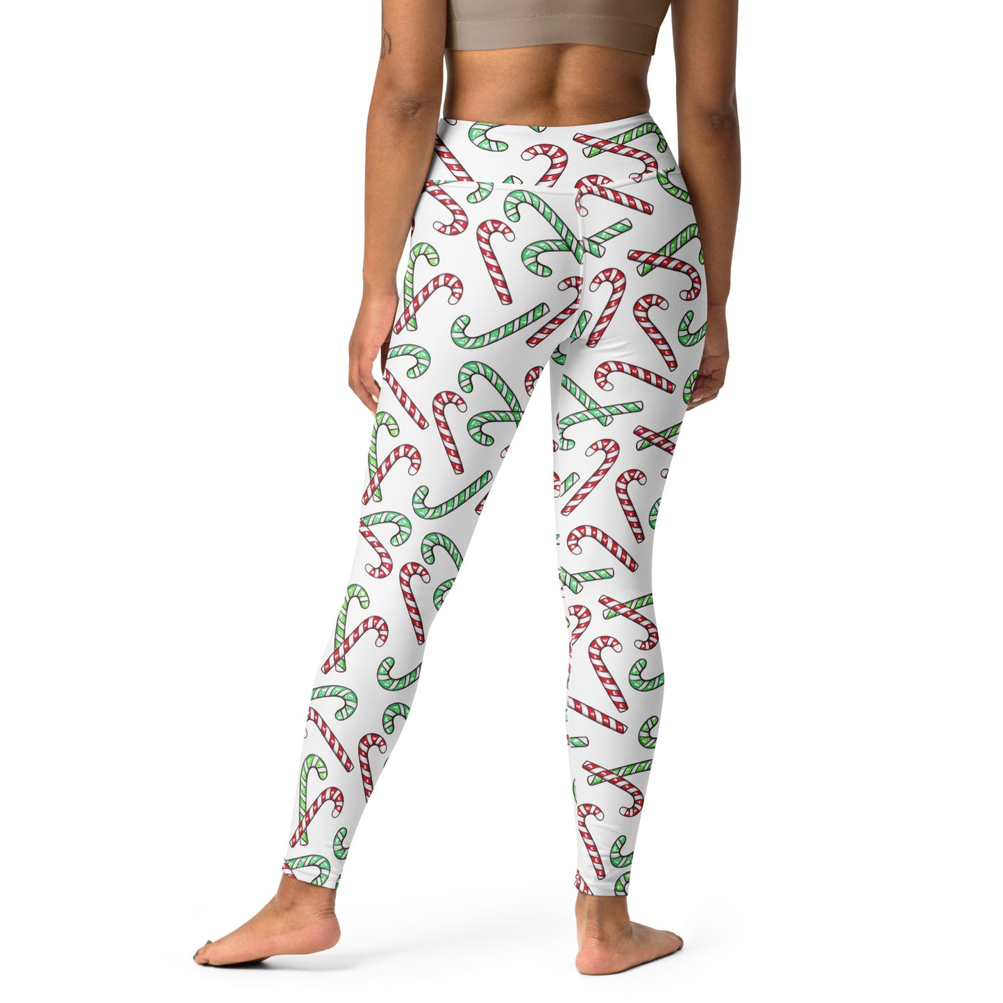 Women's Red & Green Candy Cane Christmas Yoga Leggings