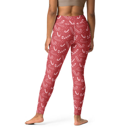 Women's Red Candy Cane Christmas Yoga Leggings