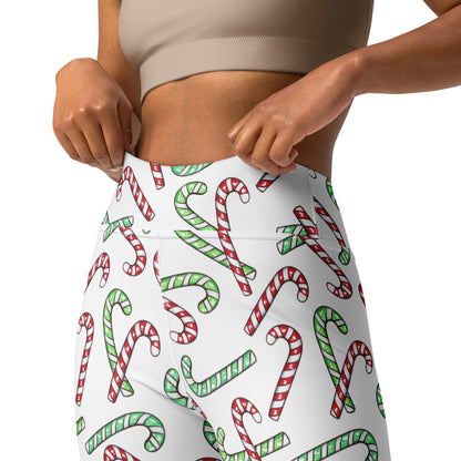 Women's Red & Green Candy Cane Christmas Yoga Leggings