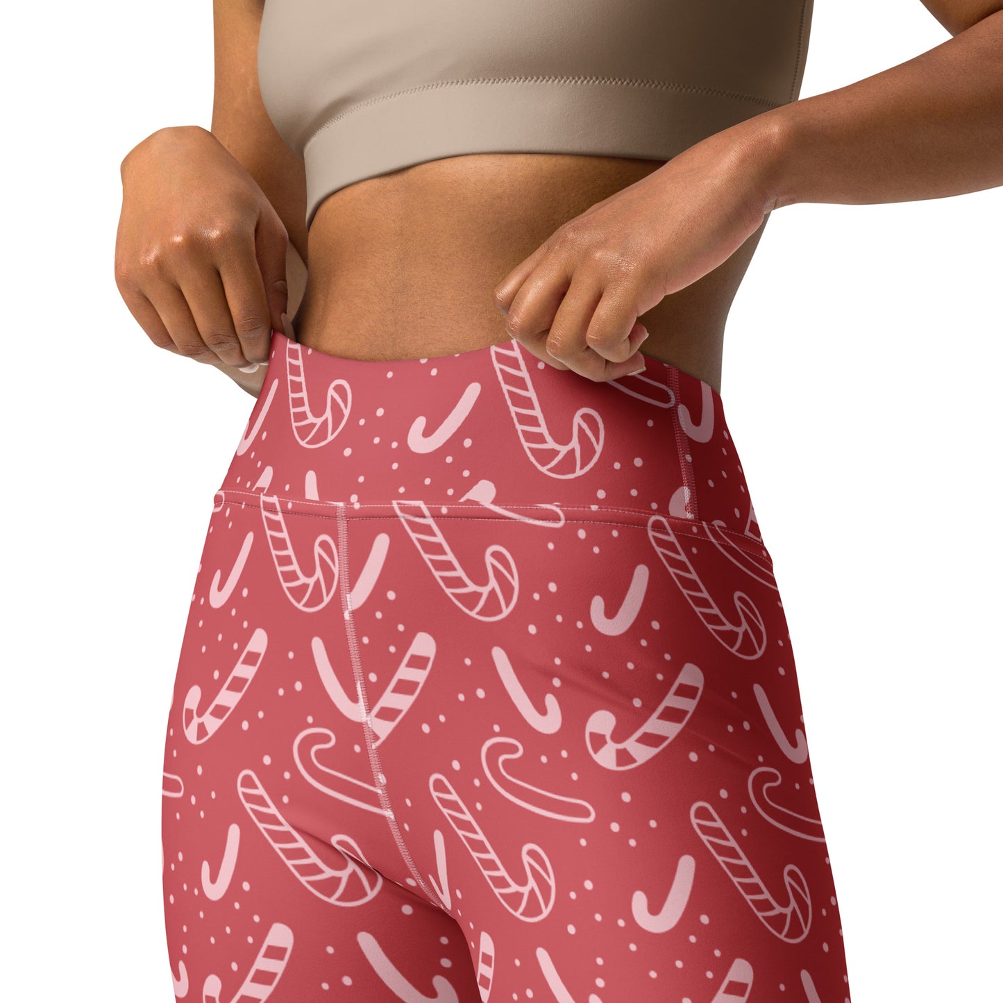 Women's Red Candy Cane Christmas Yoga Leggings