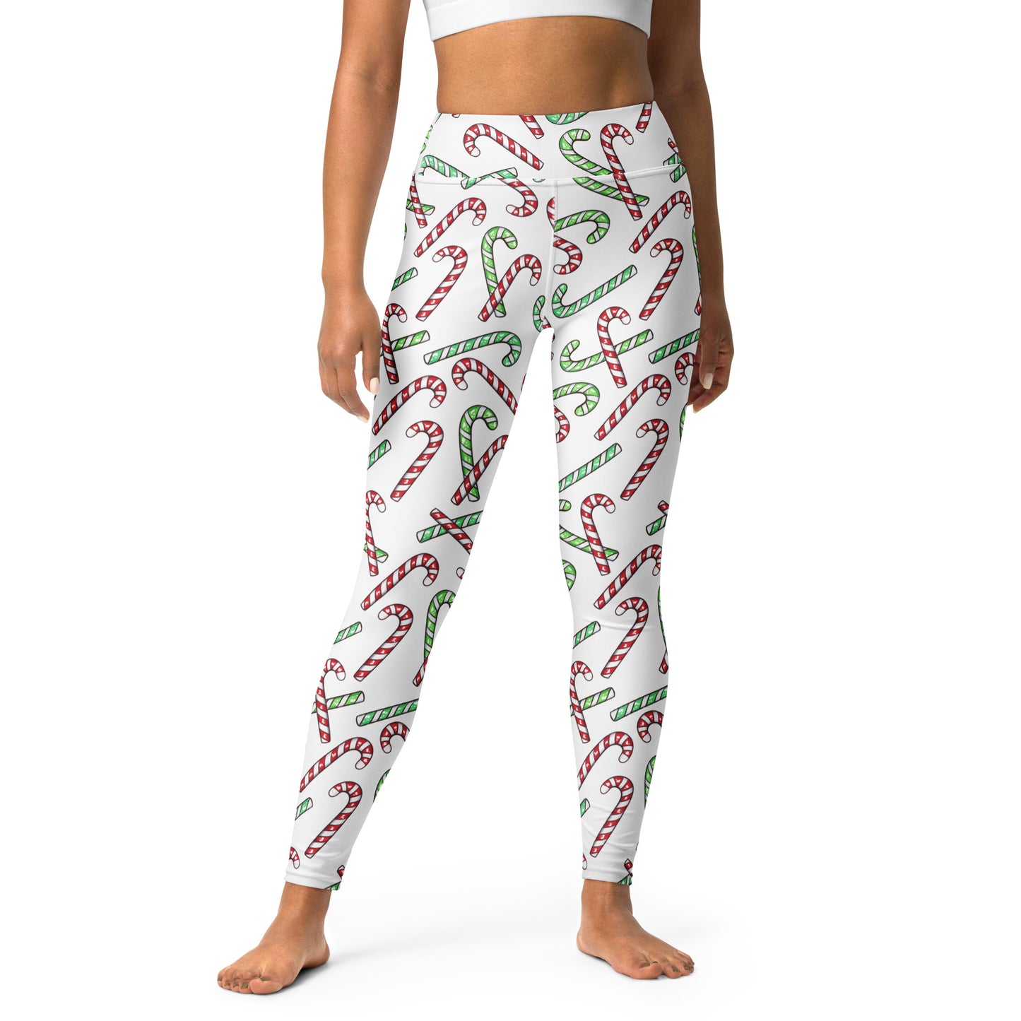 Women's Red & Green Candy Cane Christmas Yoga Leggings