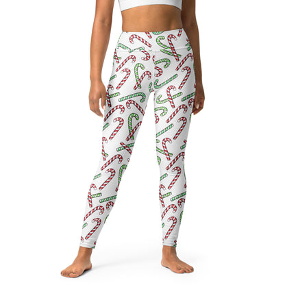 Women's Red & Green Candy Cane Christmas Yoga Leggings