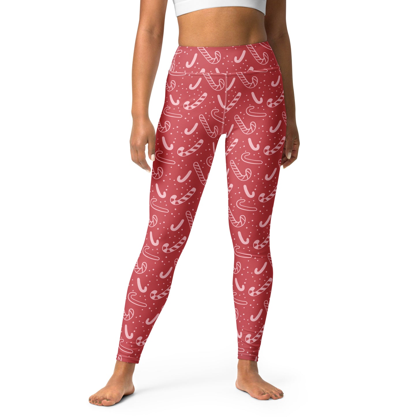 Women's Red Candy Cane Christmas Yoga Leggings