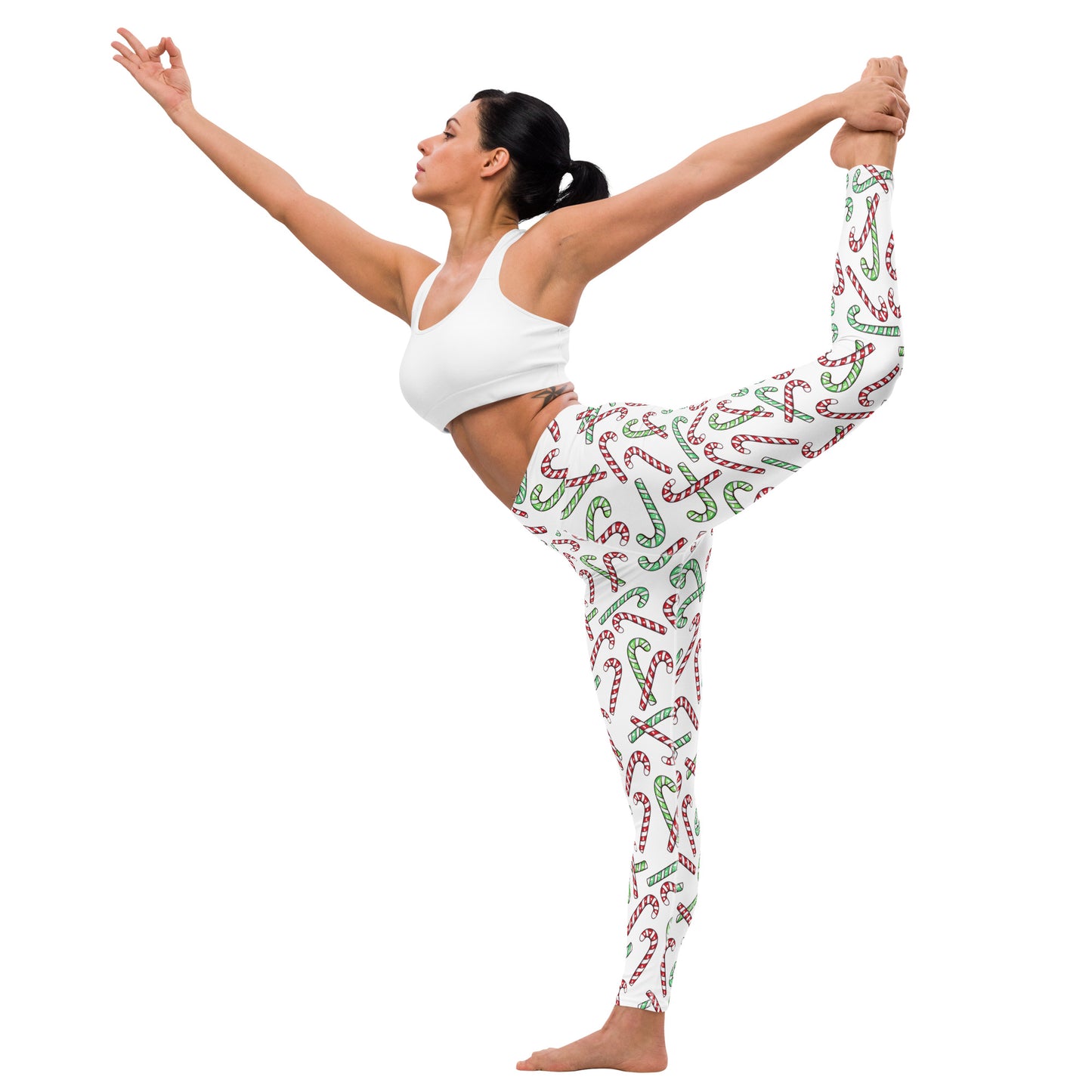 Women's Red & Green Candy Cane Christmas Yoga Leggings