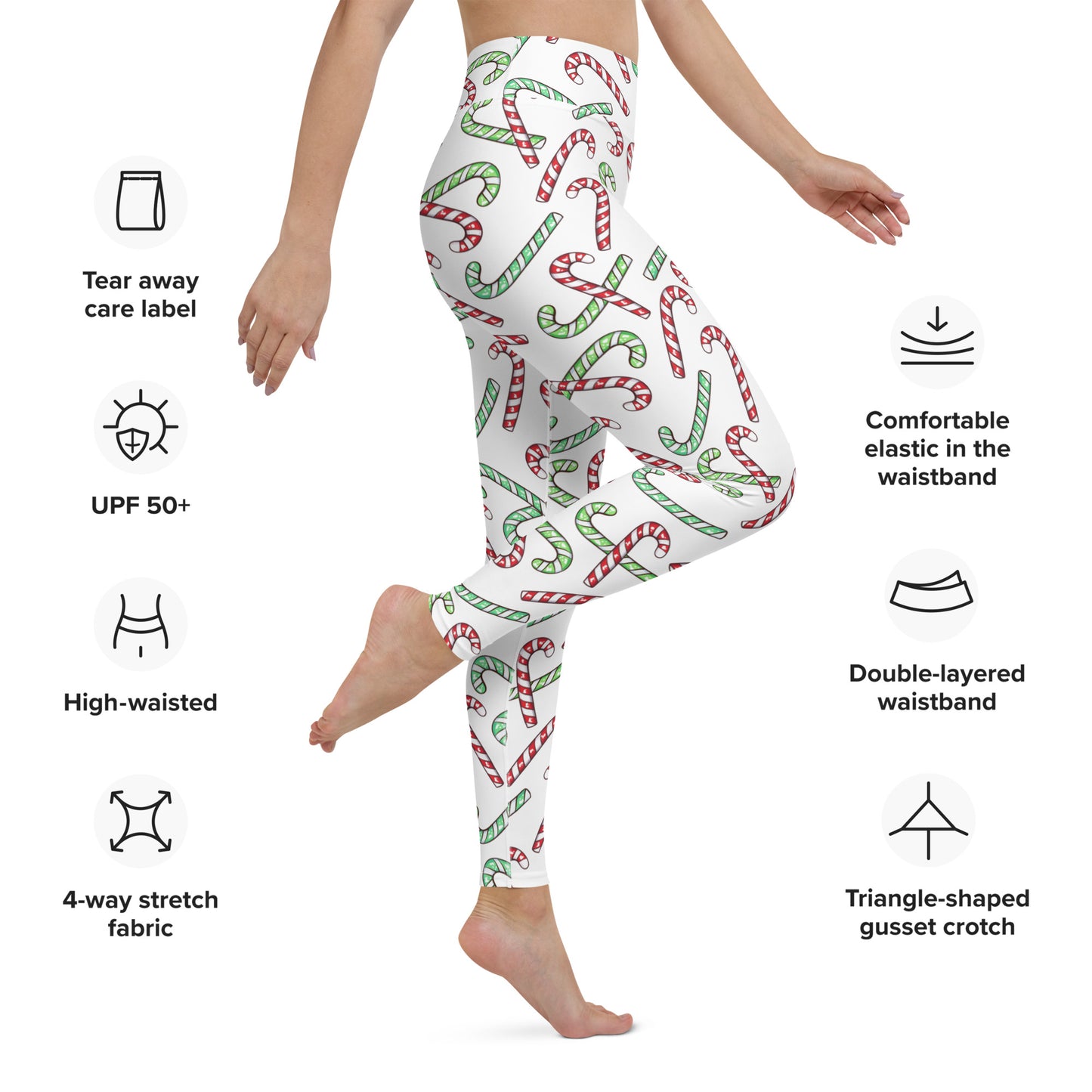 Women's Red & Green Candy Cane Christmas Yoga Leggings