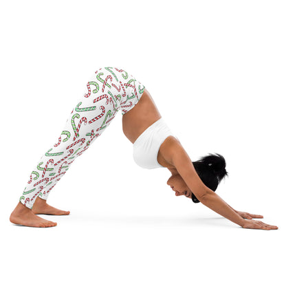 Women's Red & Green Candy Cane Christmas Yoga Leggings