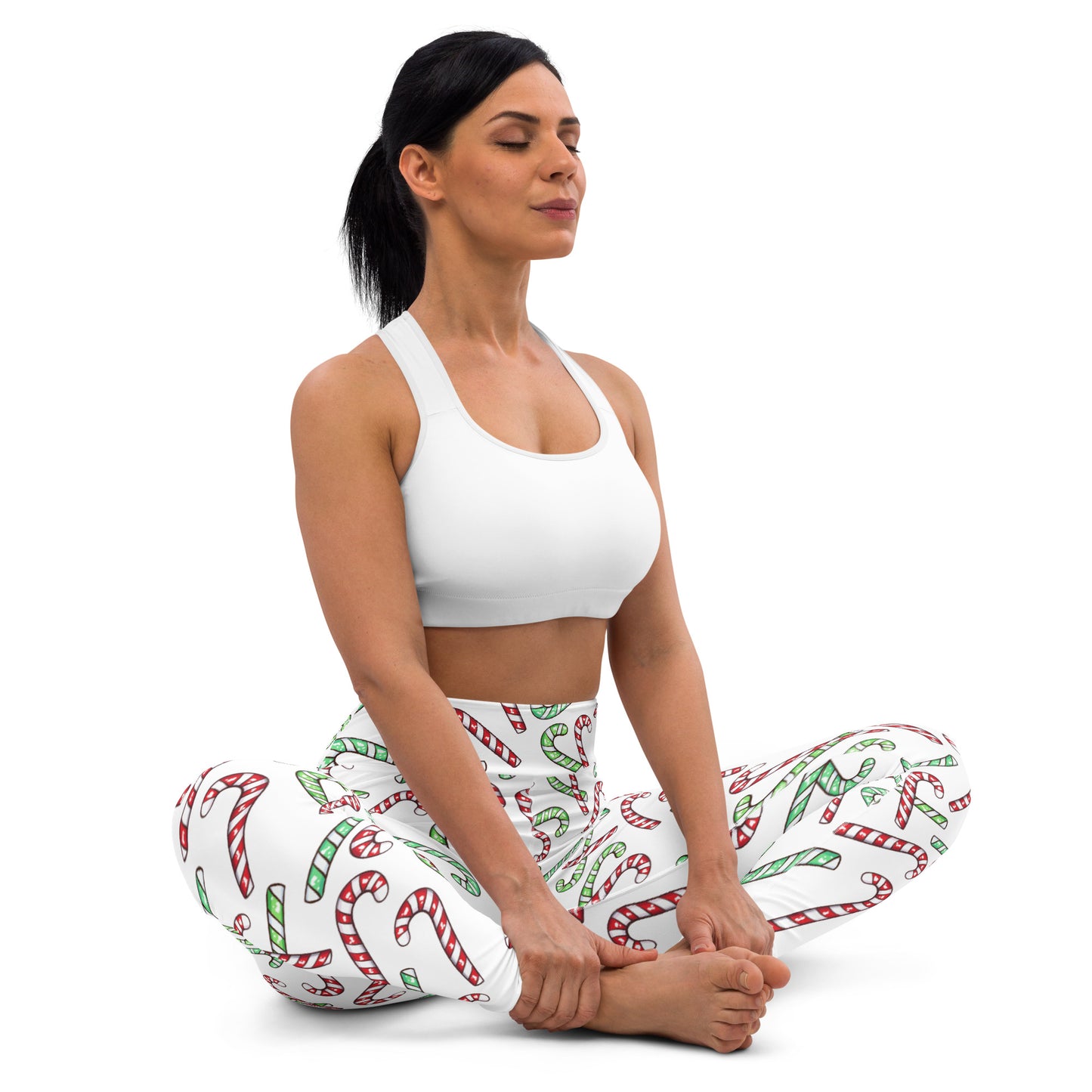 Women's Red & Green Candy Cane Christmas Yoga Leggings