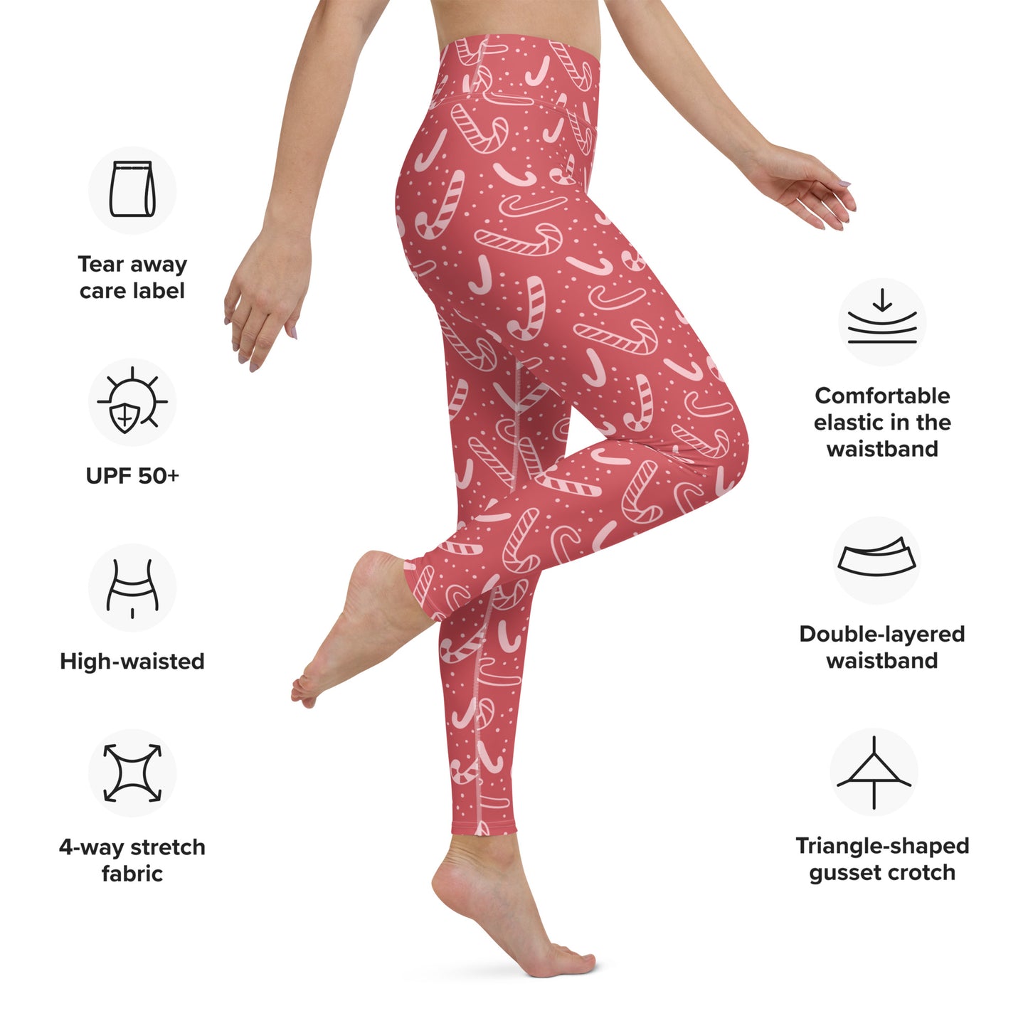 Women's Red Candy Cane Christmas Yoga Leggings